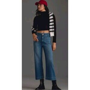 Anthropologie Maeve The Colette Cropped Wide Leg Jeans High Rise Size 34 Blue